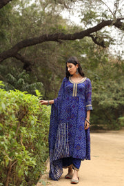 Bhandhani Georgette Sama Anarkali Blue Set With Dupatta 4