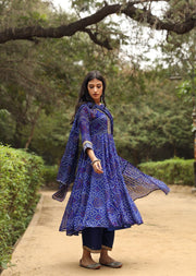 Bhandhani Georgette Sama Anarkali Blue Set With Dupatta 3