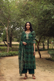 Bhandhani Georgette Sama Anarkali Green 2