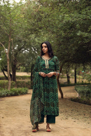 Bhandhani Georgette Sama Anarkali Green 3