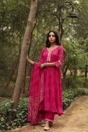 Bhandhani Georgette Sama Pink Anarkali 3