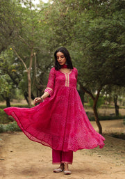 Bhandhani Georgette Sama Pink Anarkali 2