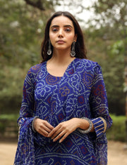 Georgette Bhandhani Sama Blue Straight Kurta 1