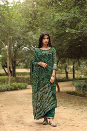 Georgette Bhandhani Sama Green Straight Kurta 1