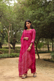 Georgette Bhandhani Sama Pink Straight Kurta 4