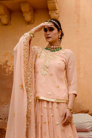 Georgette Kachi Patti Shagun Peach Lehenga With Dupatta 2