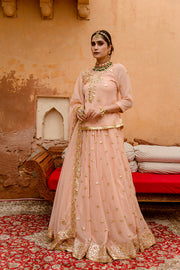 Georgette Kachi Patti Shagun Peach Lehenga With Dupatta 4