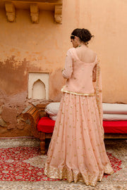 Georgette Kachi Patti Shagun Peach Lehenga With Dupatta 6