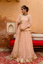 Georgette Kachi Patti Shagun Peach Lehenga With Dupatta 5