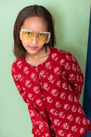Shyla Red Cotton Co-Ord Set With Jacket 2