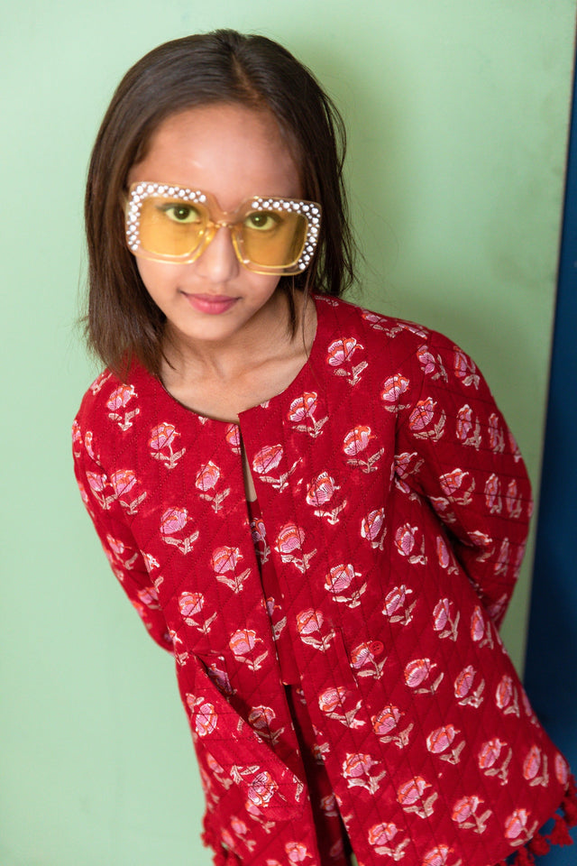 Shyla Red Cotton Co-Ord Set With Jacket