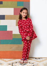 Shyla Red Cotton Co-Ord Set With Jacket 3