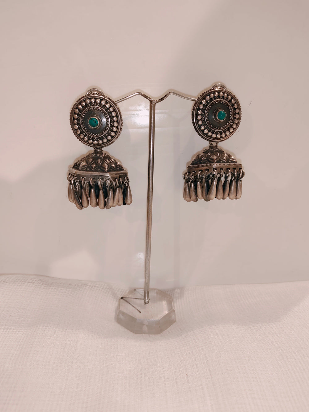 Silver Green Jhumka set Gulabo Jaipur