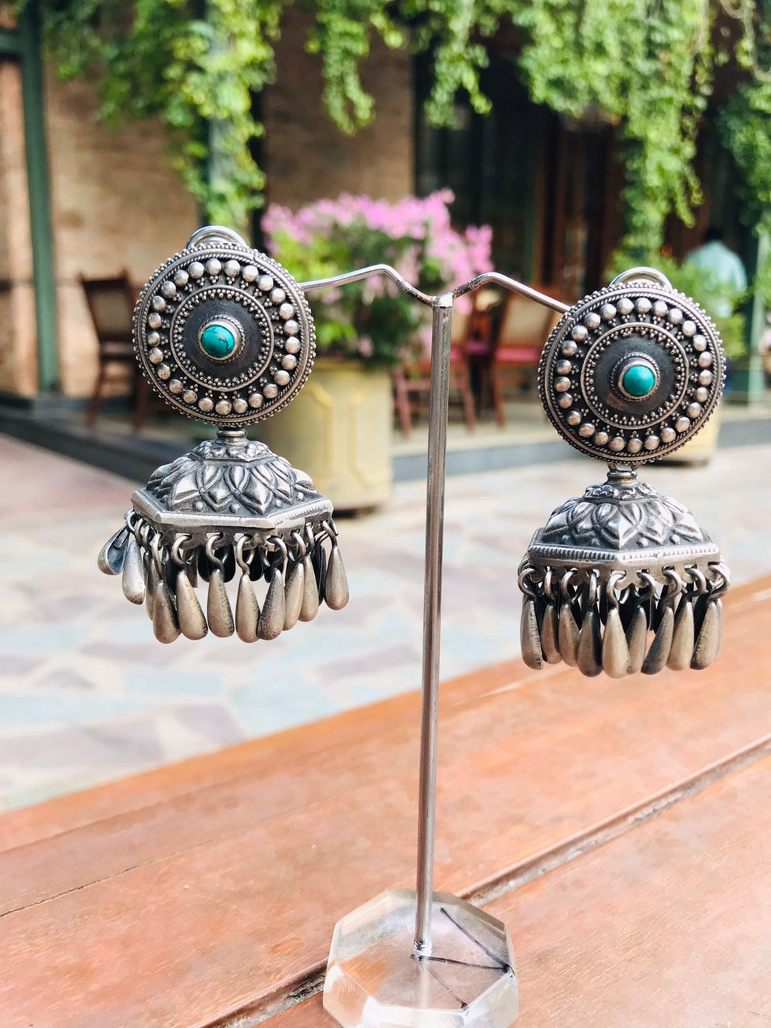 Silver Green Jhumka set Gulabo Jaipur