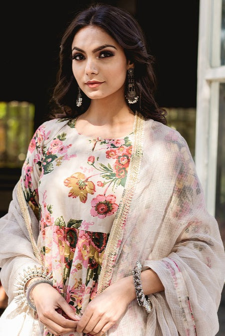Soha Floral Anarkali Set With Doriya Dupatta