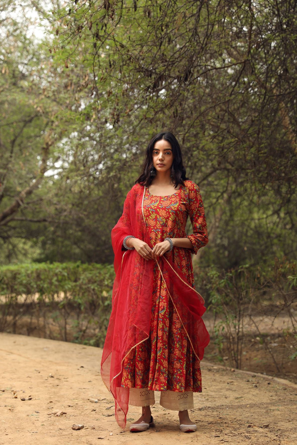 Sufi Red Anarkali Set Gulabo Jaipur
