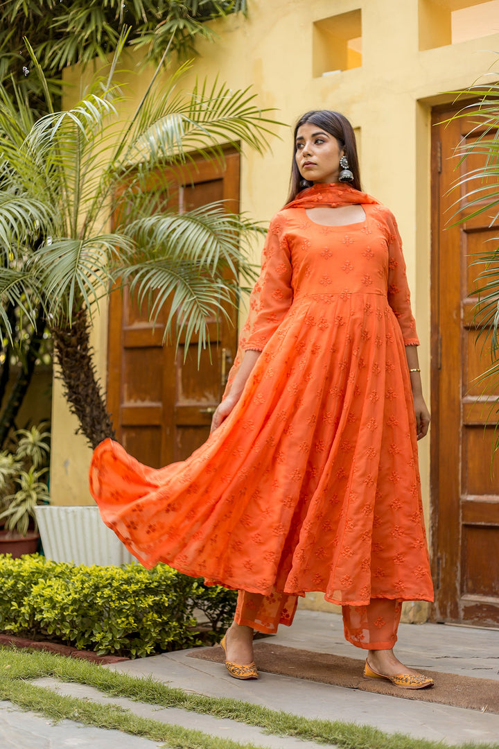 Suhana Orange Anarkali set Gulabo Jaipur