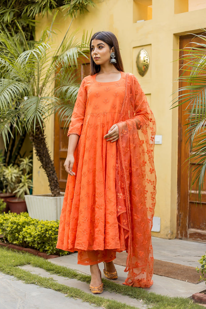 Suhana Orange Anarkali set Gulabo Jaipur