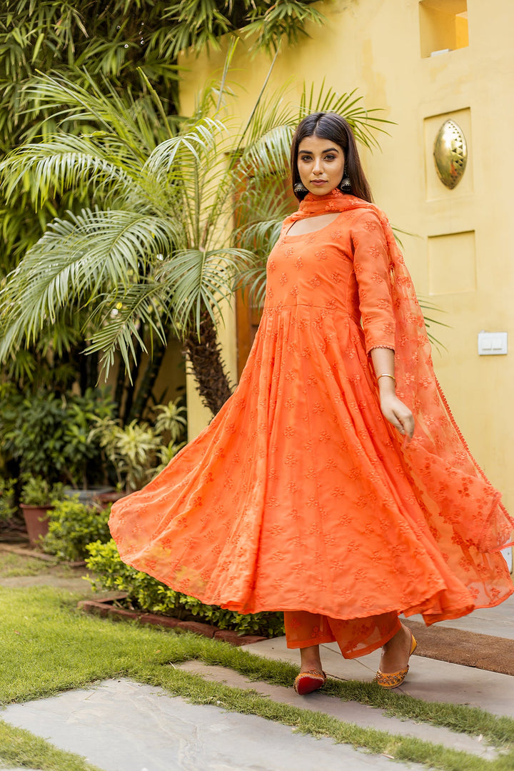 Suhana Orange Anarkali set Gulabo Jaipur