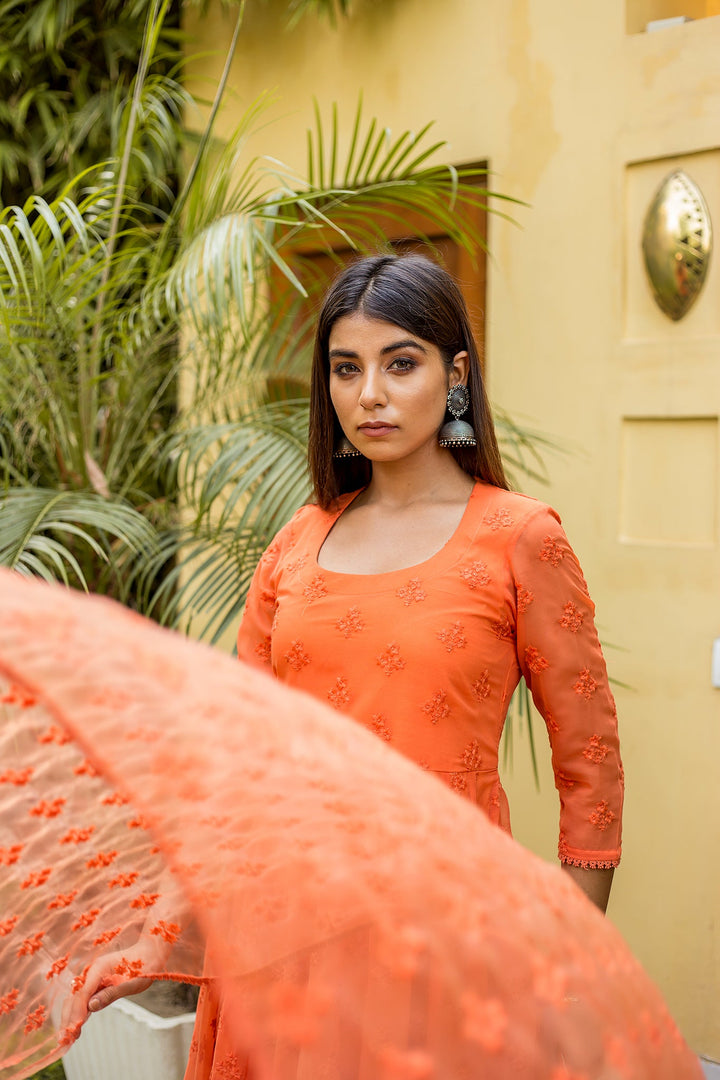 Suhana Orange Anarkali set Gulabo Jaipur