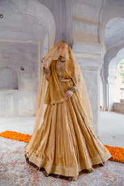 Tussar Satin Swara Beige Lehenga With Organza Dupatta 1