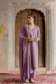 Gota And Taari Work Sweta Purple Muslin Set With Dupatta 3