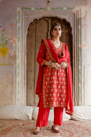 Gota And Taari Work Sweta Red Muslin Set With Dupatta 4