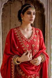 Gota And Taari Work Sweta Red Muslin Set With Dupatta 2