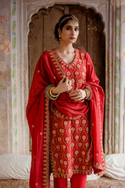 Gota And Taari Work Sweta Red Muslin Set With Dupatta 6