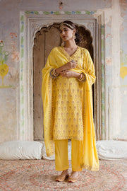 Gota And Taari Work Sweta Yellow Muslin Set With Dupatta 1