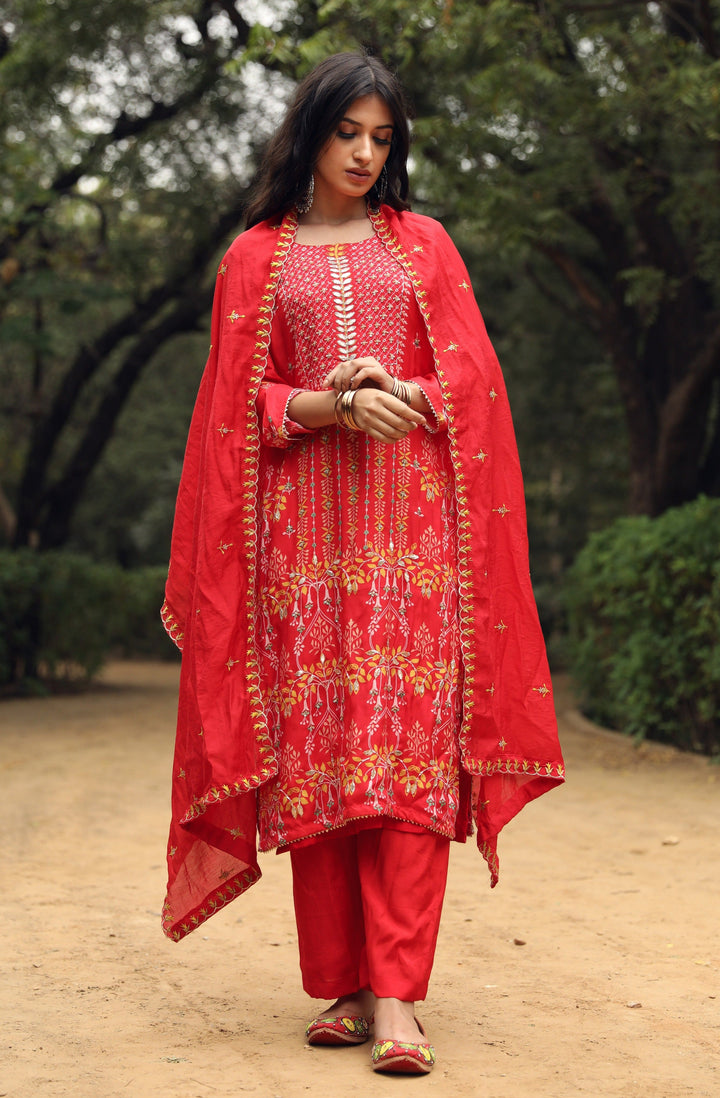 Tanaz Red Straight Set Gulabo Jaipur
