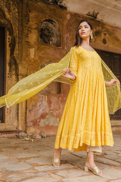 Yellow Nisa Anarkali Set Gulabo Jaipur
