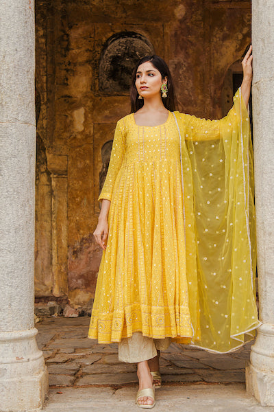Yellow Nisa Anarkali Set Gulabo Jaipur