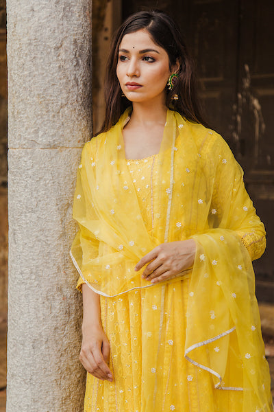 Yellow Nisa Anarkali Set Gulabo Jaipur