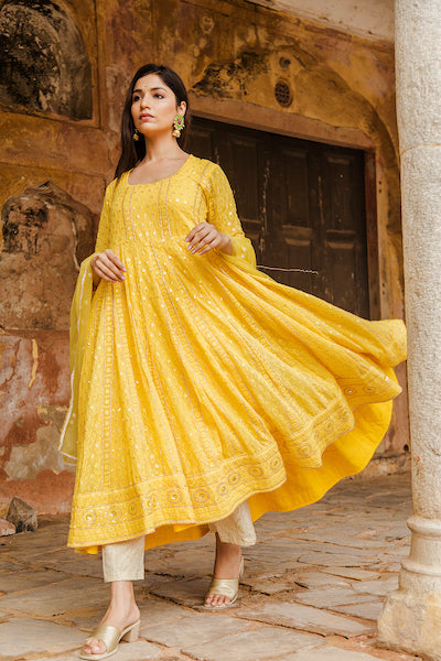 Yellow Nisa Anarkali Set Gulabo Jaipur