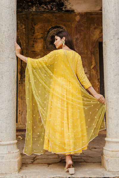 Yellow Nisa Anarkali Set Gulabo Jaipur