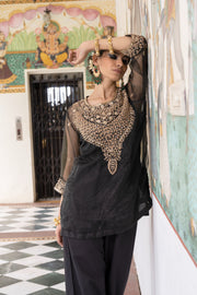 Zardozi Zifa Black Organza Kurta Set With Muslin Pant 7