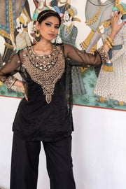 Zardozi Zifa Black Organza Kurta Set With Muslin Pant 6