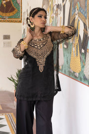 Zardozi Zifa Black Organza Kurta Set With Muslin Pant 2