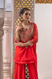 Zardozi  Zifa Red Organza Kurta Set  With Muslin Pant 5
