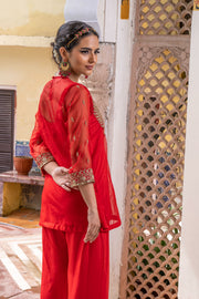 Zardozi  Zifa Red Organza Kurta Set  With Muslin Pant 6