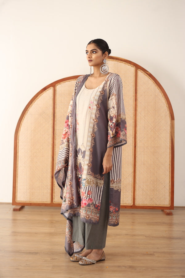 Zara Grey Straight Kurta Set With Dupatta