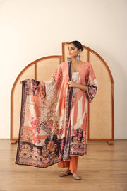 Zara Peach Straight Kurta Set With Dupatta 4