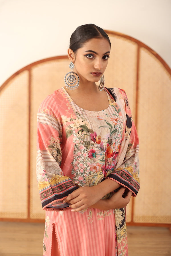 Zara Pink Straight Kurta Set With Dupatta