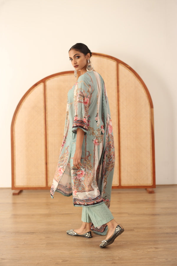 Zara Sky Straight Kurta Set With Dupatta