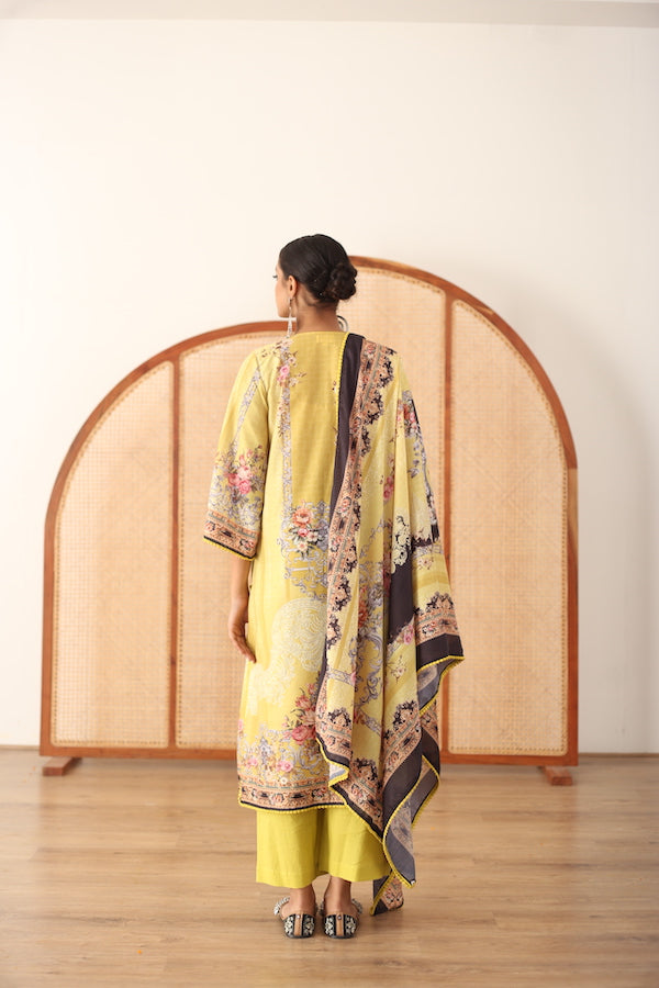 Zara Yellow Straight Kurta Set With Dupatta